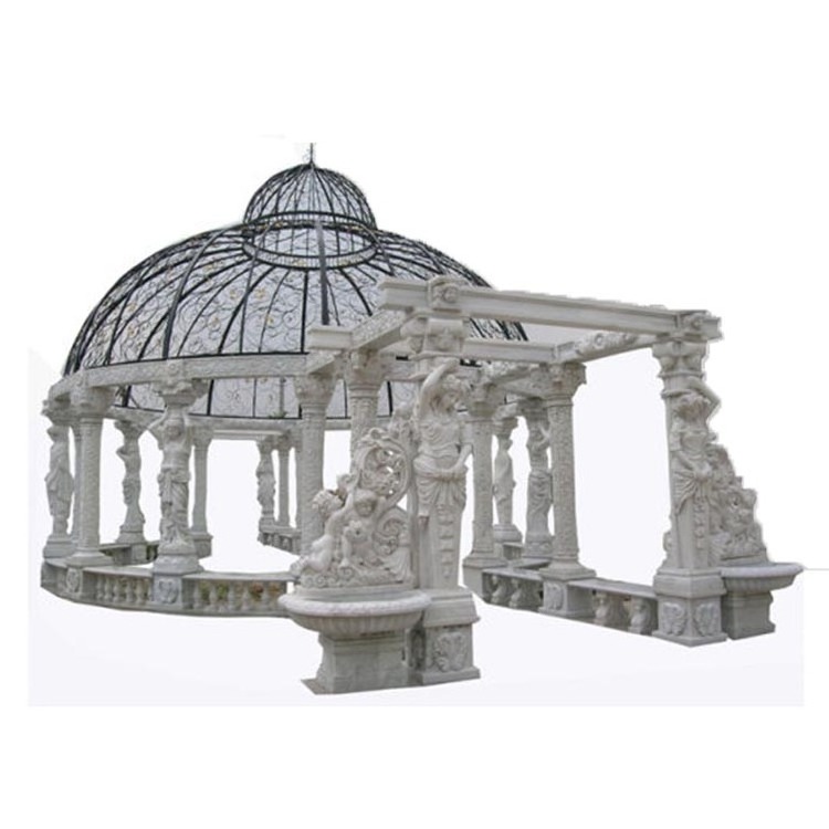 Custom European style beautiful outdoor wedding marble gazebo garden with metal roof for sale