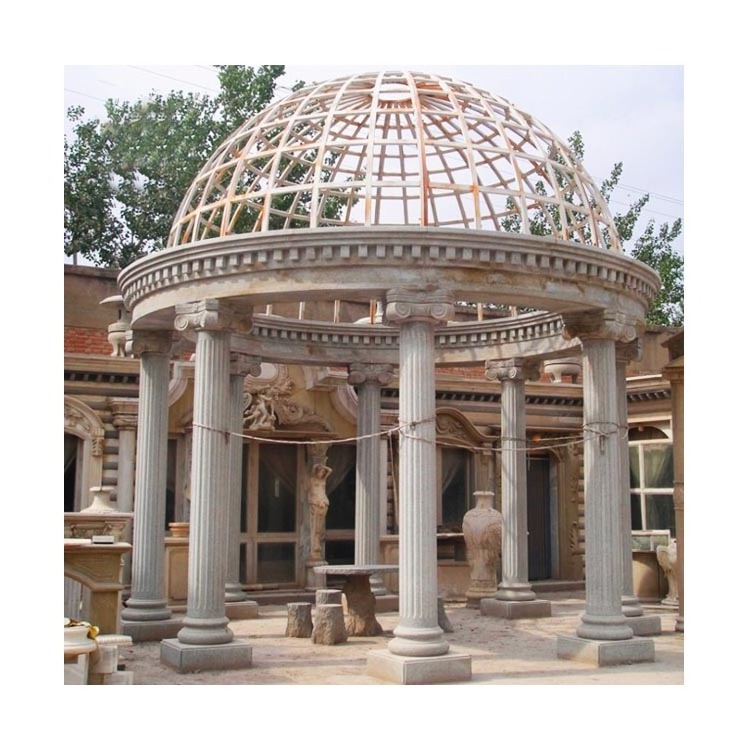 Custom European style beautiful outdoor wedding marble gazebo garden with metal roof for sale