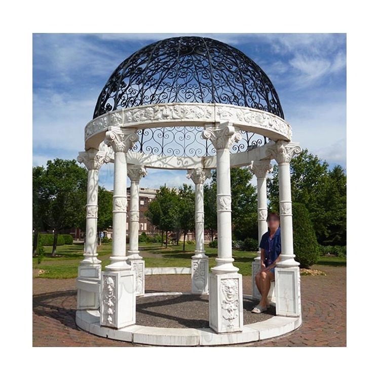 Custom European style beautiful outdoor wedding marble gazebo garden with metal roof for sale