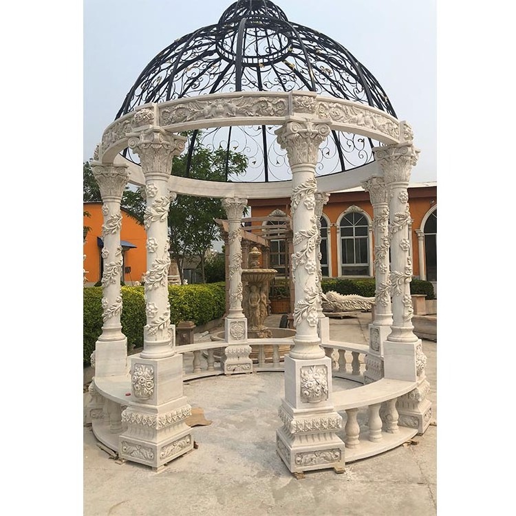 Custom European style beautiful outdoor wedding marble gazebo garden with metal roof for sale