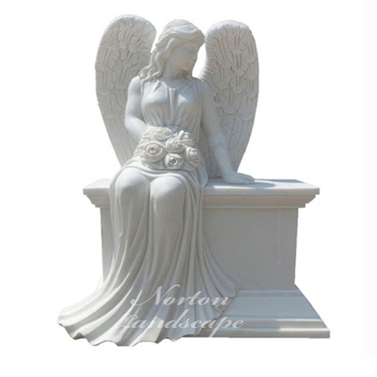 Wholesale white stone marble headstones sitting angel granite tombstones and monuments statue sculpture