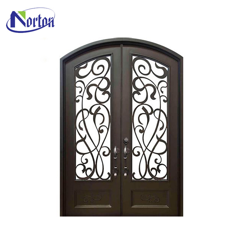 French Unique Design Exquisite House Used Iron Exterior Wrought Iron Modern Door Metal Steel Swing Entry Doors Interior 1 Set