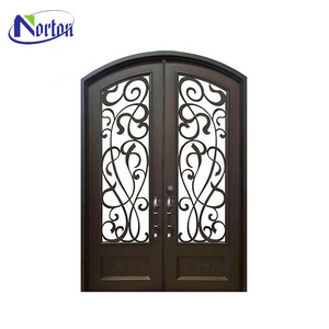 French Unique Design Exquisite House Used Iron Exterior Wrought Iron Modern Door Metal Steel Swing Entry Doors Interior 1 Set