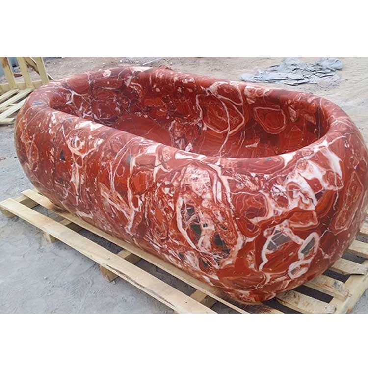 Stone Red Marble Bathtub with Metal Legs Custom Design Luxury Freestanding Natural Modern Hotel TT Wooden Crate Polished Norton