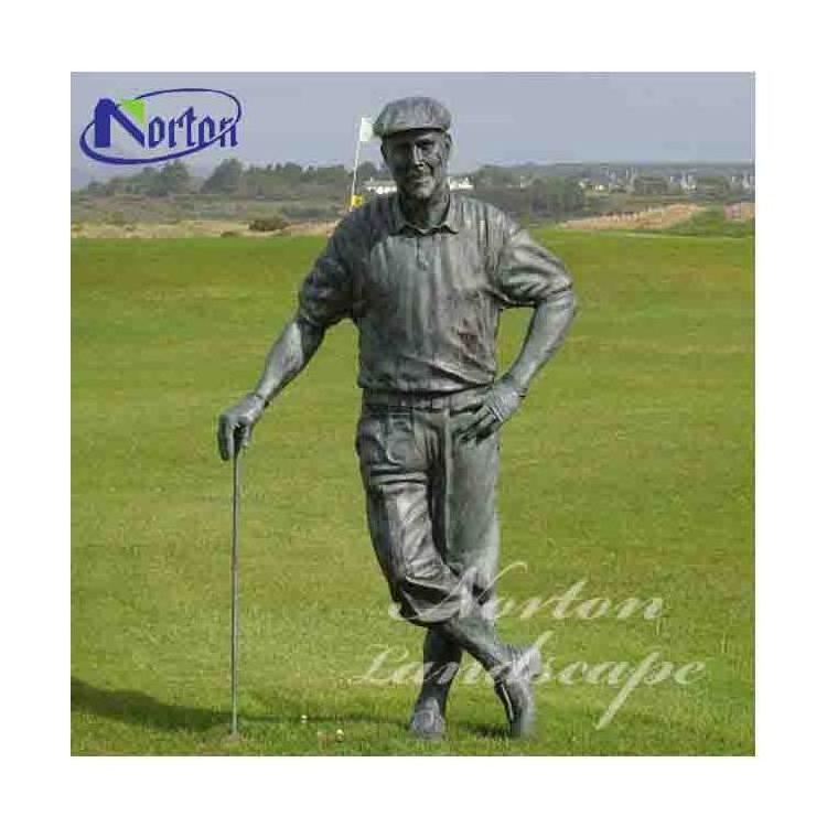 Outdoor Garden Decorative Metal Figure Bronze Brass Boy Golf Ball Club Player Statue Sculptures