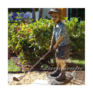 Outdoor Garden Decorative Metal Figure Bronze Brass Boy Golf Ball Club Player Statue Sculptures