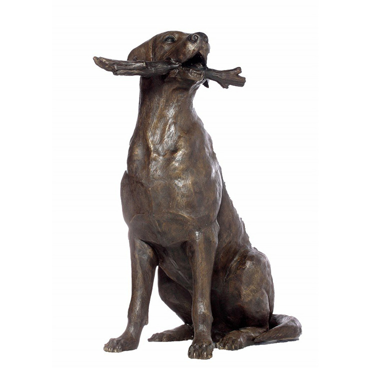 Modern outdoor garden animal decorative life size bronze Dog holding a branch statue sculpture