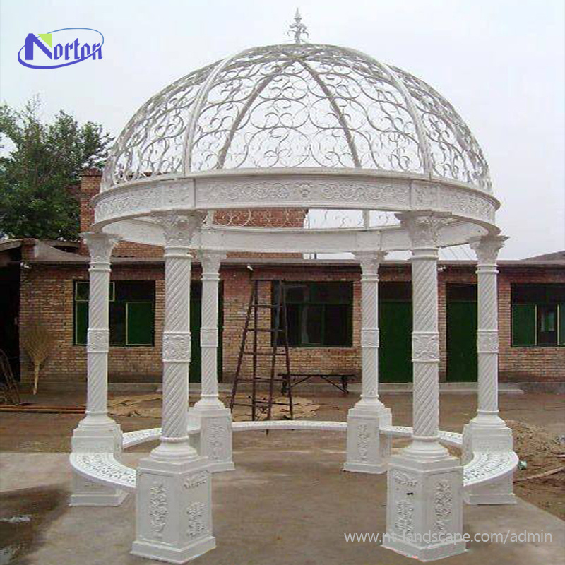 Outdoor garden decoration stone gazebos with woman statues large natural stone white marble gazebo for sale