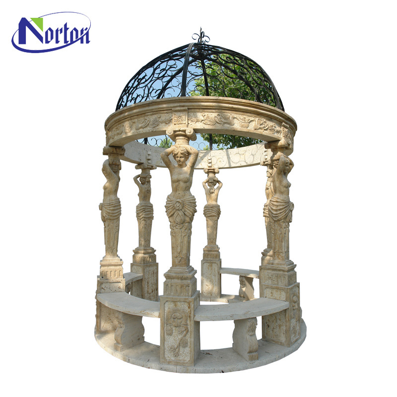 Large luxury outdoor garden mix color lady statue pillar ornament used natural stone marble gazebo for sale