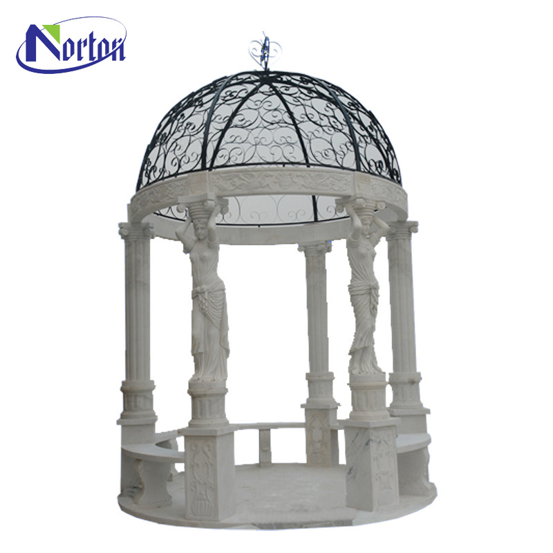 Large luxury outdoor garden mix color lady statue pillar ornament used natural stone marble gazebo for sale