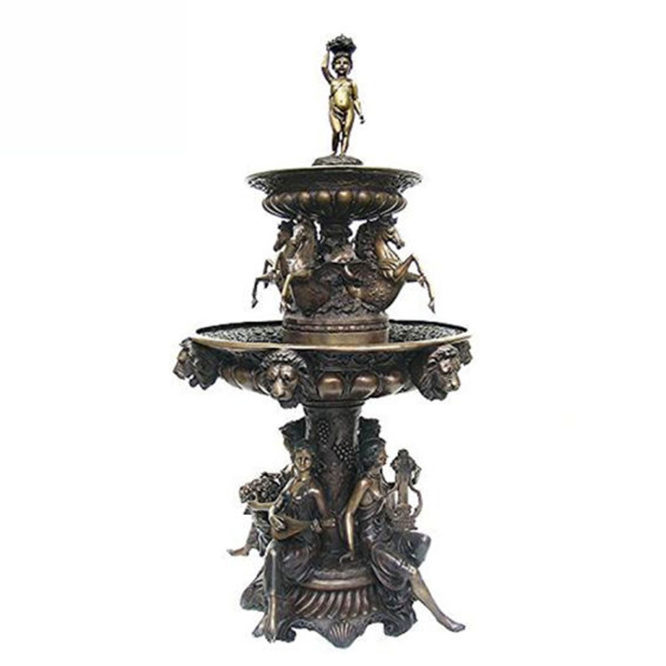 Outdoor garden decor antique metal fountain large size brass bronze fountain with woman and horse statues