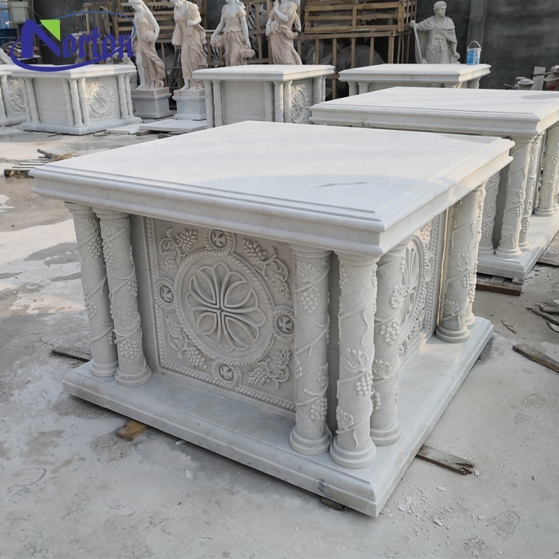 Modern Home Decoration Marble Church Altar Table Chinese Manufacturers Hand Carved White Customized Size CN21-102504 1 Piece