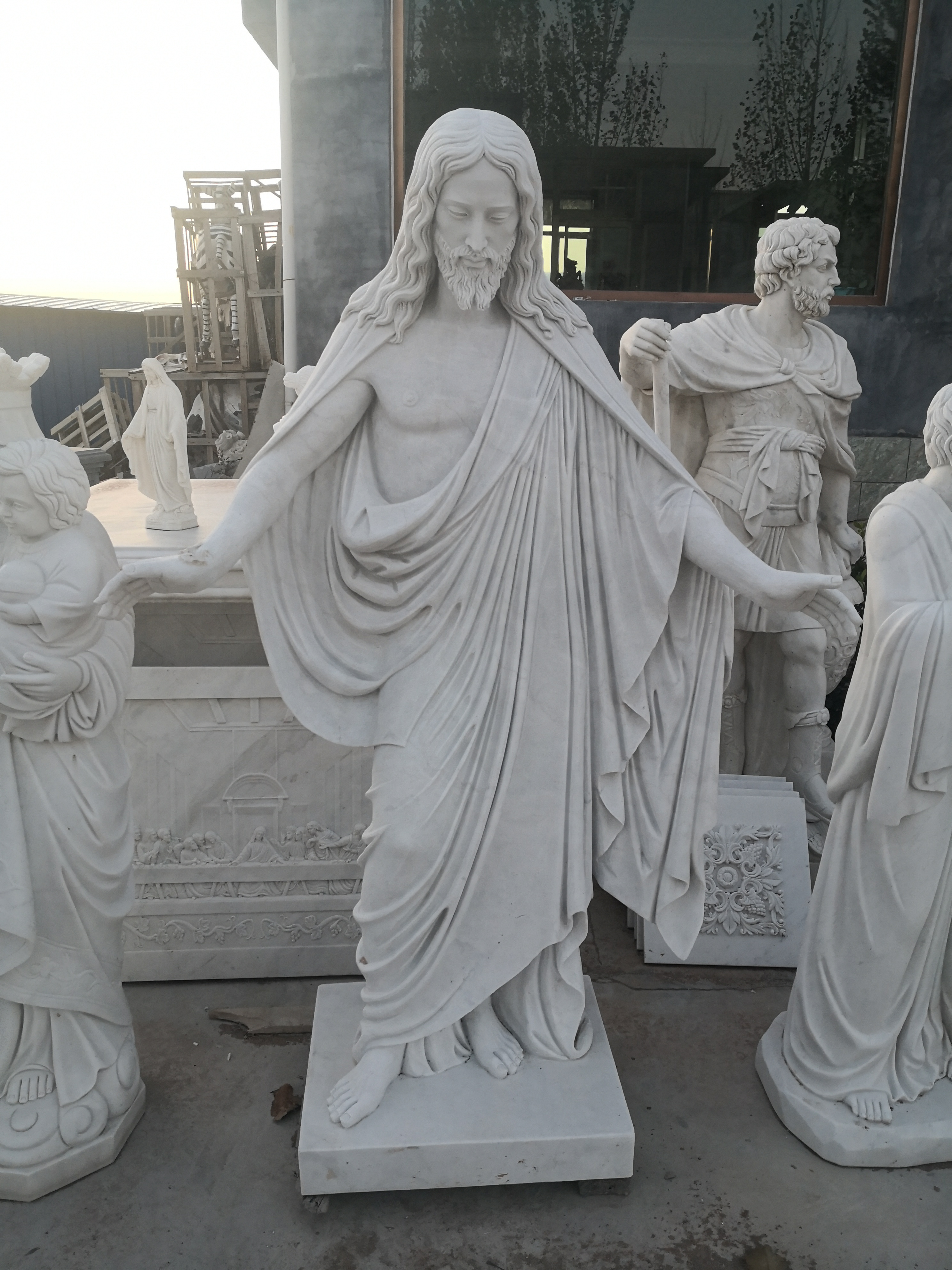 Life Size White Marble Religious Sculpture Jesus Christ With Outstretched Arms Statue for Outdoor The Christ Statue