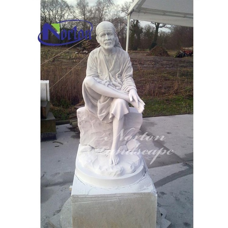 Garden Decor Life Size Stone Carving India White Marble Religious Shirdi Sai Baba God Statue Sculpture