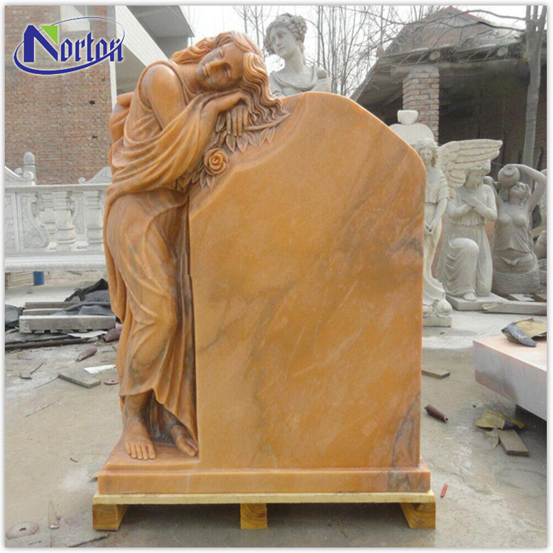 Hand carved religious stone carving cross woman statue headstones white marble tombstone NTST-006Y