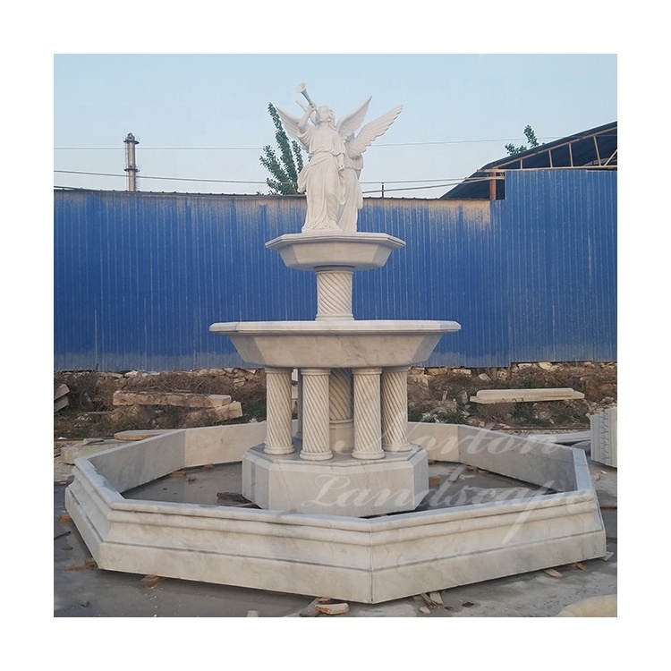 Custom garden decorative large natural stone 4-tiers marble stone lion statues water fountain