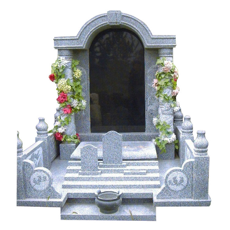 High Quality European Style Double Heart Black Granite Marble Tombstone Headstone