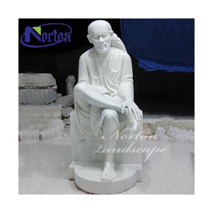 Garden Decor Life Size Stone Carving India White Marble Religious Shirdi Sai Baba God Statue Sculpture