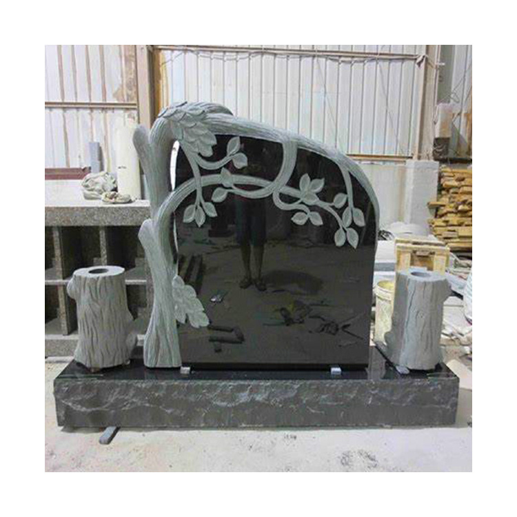 Custom Design Tree Shape Marble Grave Black Stone Granite Tombstone