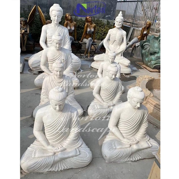 Wholesale Custom Stone Carving Decorations White Marble Sitting Lord Buddha Buddhist Sculpture Statues