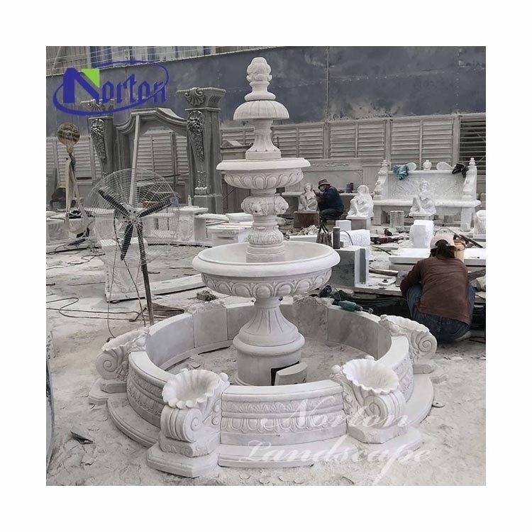 Outdoor Garden Decoration Large Natural Stone Carving White Marble Water Fountains