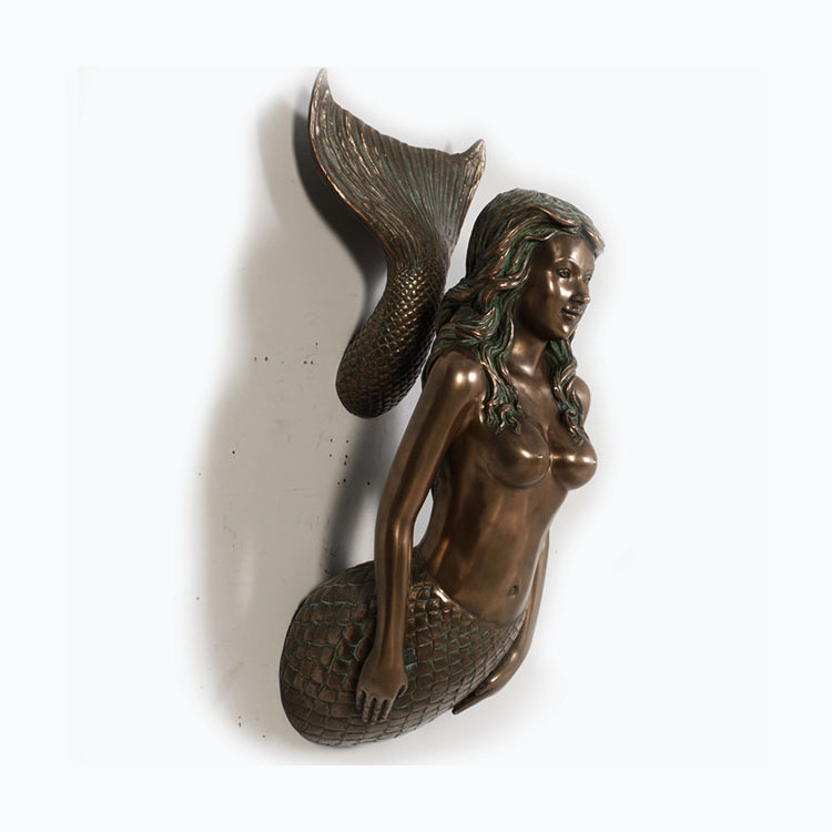 High quality home wall decorative mount metal art sculpture life size bronze mermaid statue