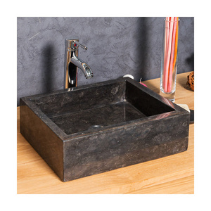 Toilet Bathroom Used Solid Surface Natural Black Stone Marble Square Hand Wash Basin Sink Price For Sale