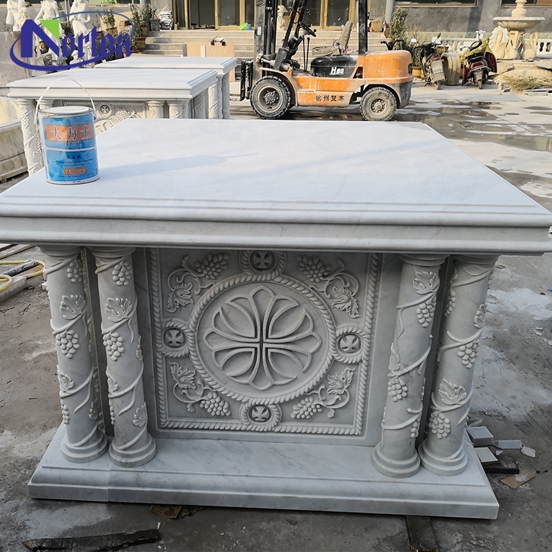 Modern Home Decoration Marble Church Altar Table Chinese Manufacturers Hand Carved White Customized Size CN21-102504 1 Piece