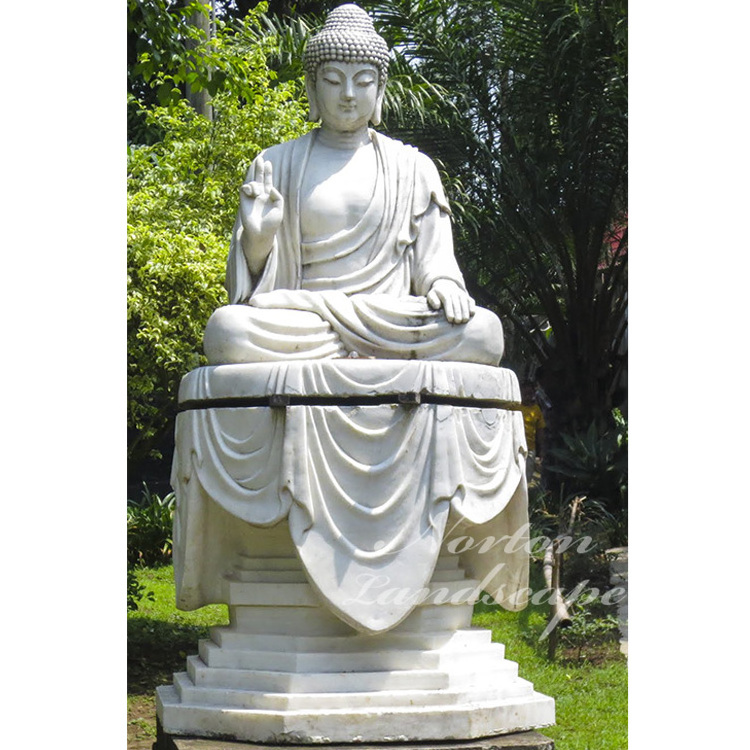 Wholesale Custom Stone Carving Decorations White Marble Sitting Lord Buddha Buddhist Sculpture Statues