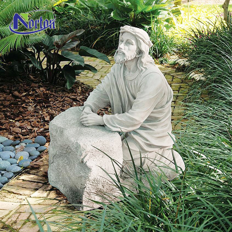 Religious meditating white marble life size stone statue of jesus sculpture for sale