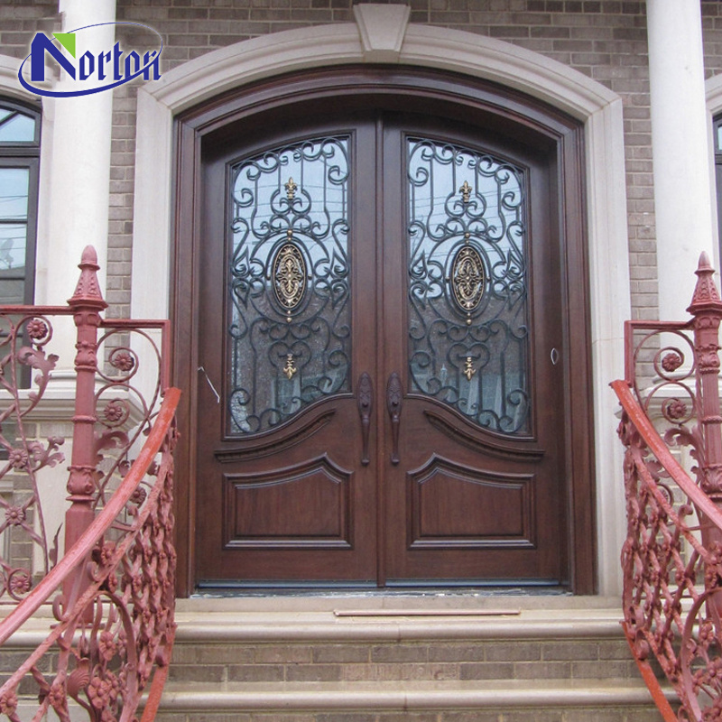 French Unique Design Exquisite House Used Iron Exterior Wrought Iron Modern Door Metal Steel Swing Entry Doors Interior 1 Set