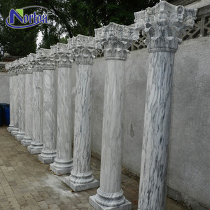 Natural hand carved decorative round stone solid arabescato white marble Roman column and pillar