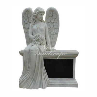 Wholesale white stone marble headstones sitting angel granite tombstones and monuments statue sculpture