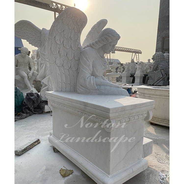 Custom modern white granite gravestone headstone angel with wings statue marble tombstone