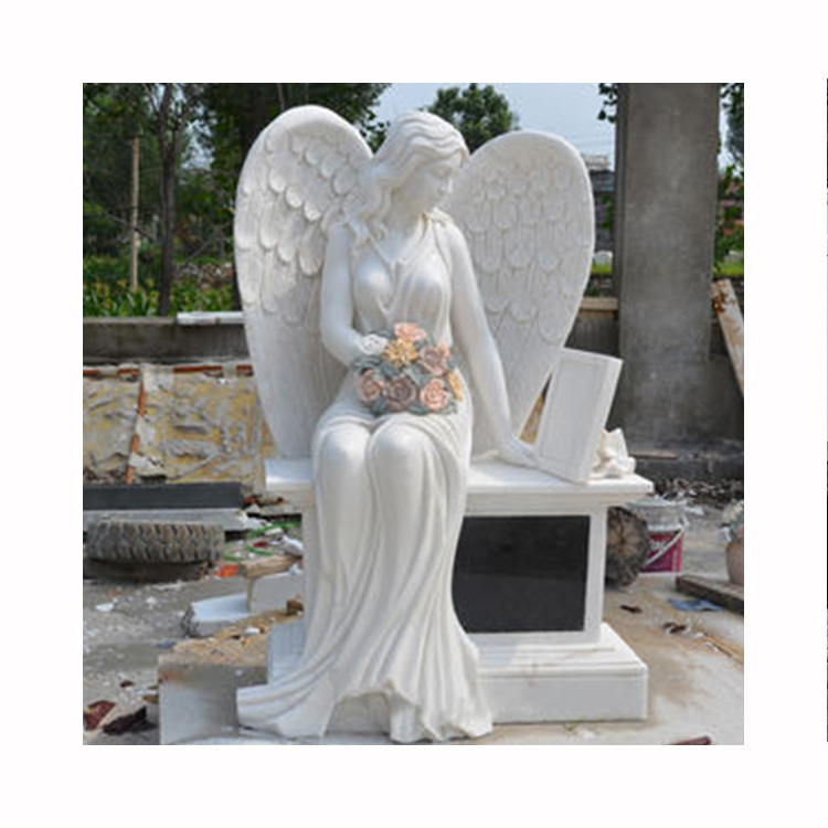 Wholesale white stone marble headstones sitting angel granite tombstones and monuments statue sculpture