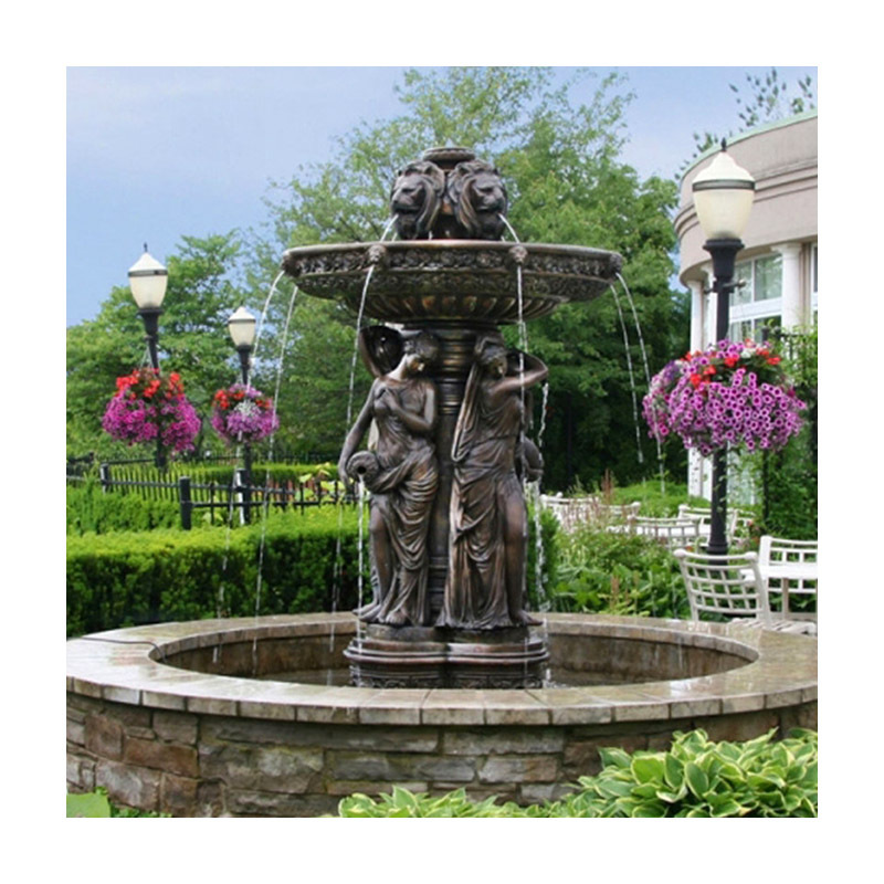 Outdoor Garden Decorative Large Woman And Lion Head Statue Bronze Water Fountain For Sale