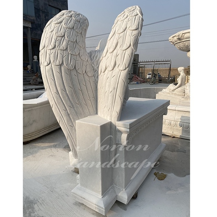 Custom modern white granite gravestone headstone angel with wings statue marble tombstone