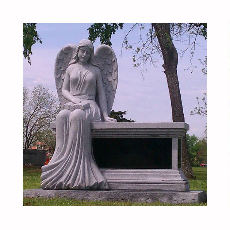 Wholesale white stone marble headstones sitting angel granite tombstones and monuments statue sculpture