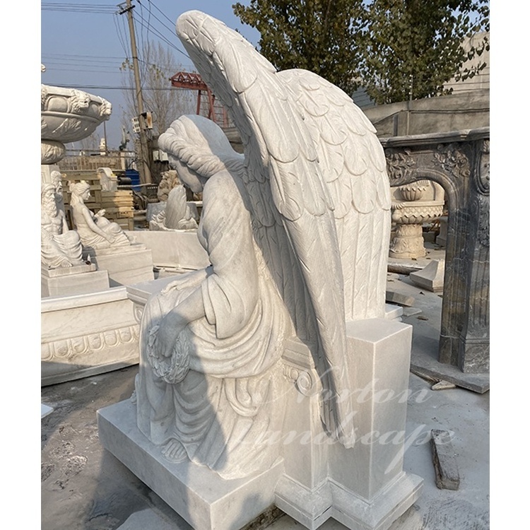 Custom modern white granite gravestone headstone angel with wings statue marble tombstone