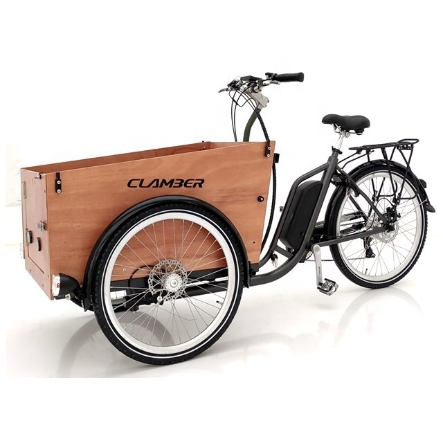 3 wheel electric bike electric cargo bike with wooden box for children family use bicycle with cargo box