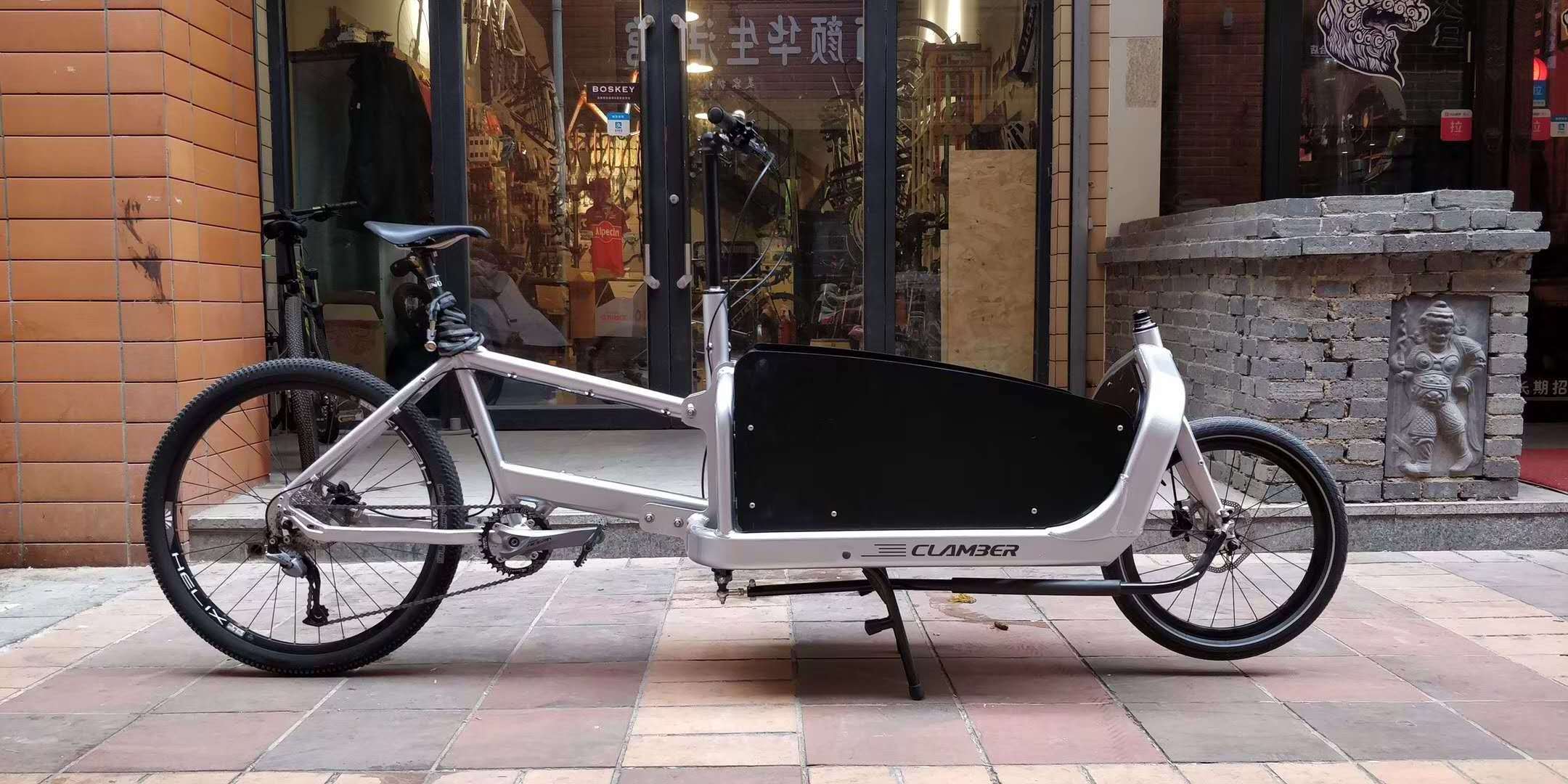 non-electric alloy aluminum 6061 frame 2 wheel cargo bike with gear front wood box front and rear hydraulic disc brake