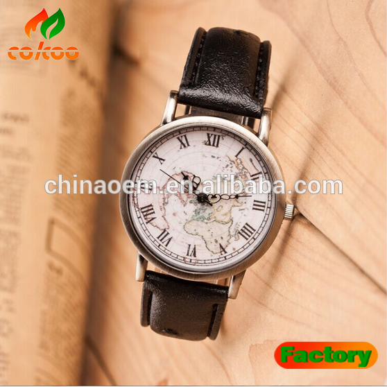 Fashion new watches,alloy leather watches,romanson men map watch