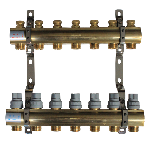 HF216B 7 way underfloor heating water mixing temperature control distribution center brass manifolds