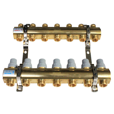 HF216B 7 way underfloor heating water mixing temperature control distribution center brass manifolds