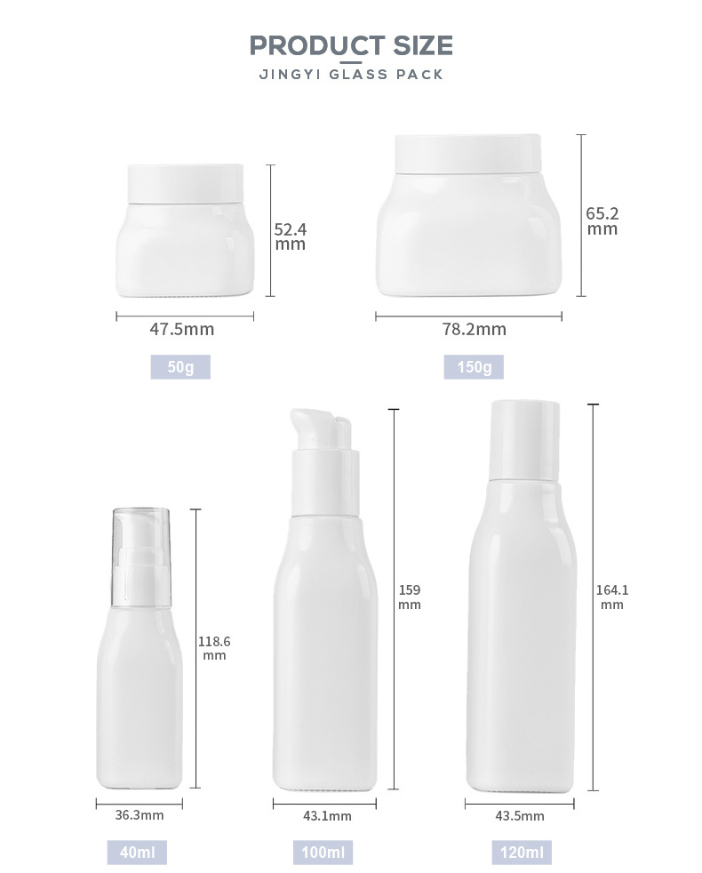 bamboo cosmetic packaging square empty opal white glass bottles and jars for cosmetic packaging