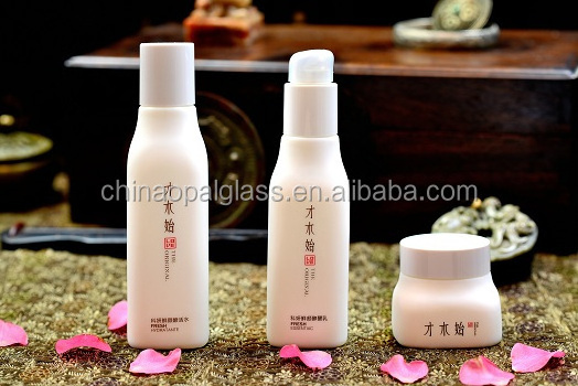 bamboo cosmetic packaging square empty opal white glass bottles and jars for cosmetic packaging