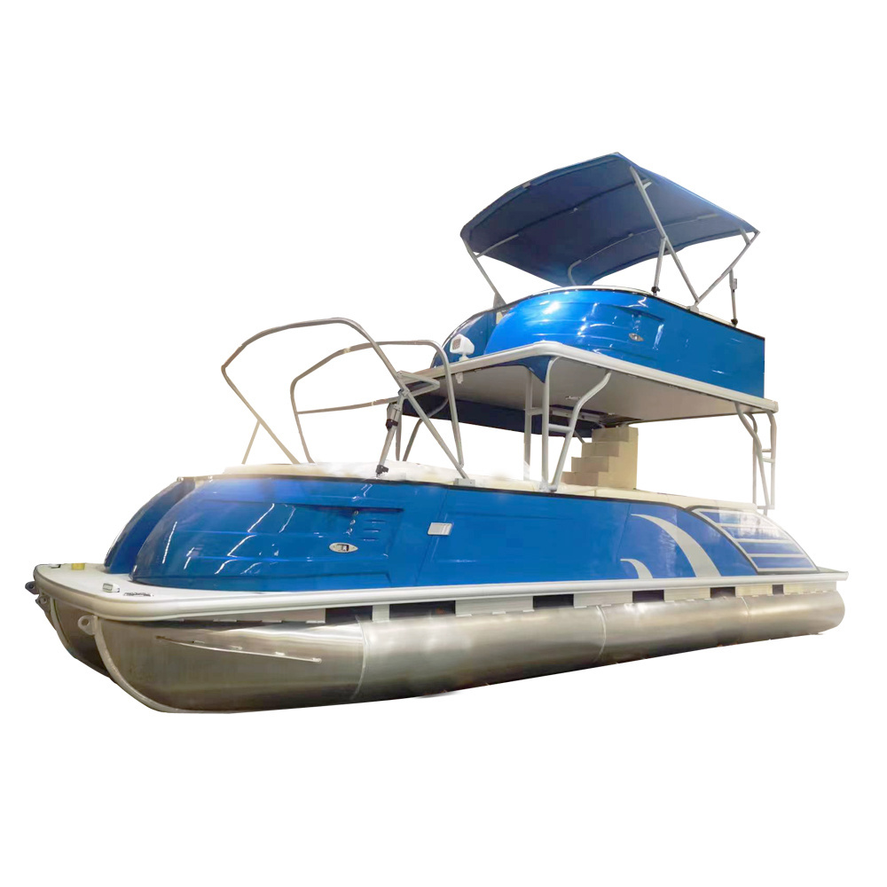 27FT Luxury Tritoon Boat Double Decker Pontoon Boat With Slide For Sales