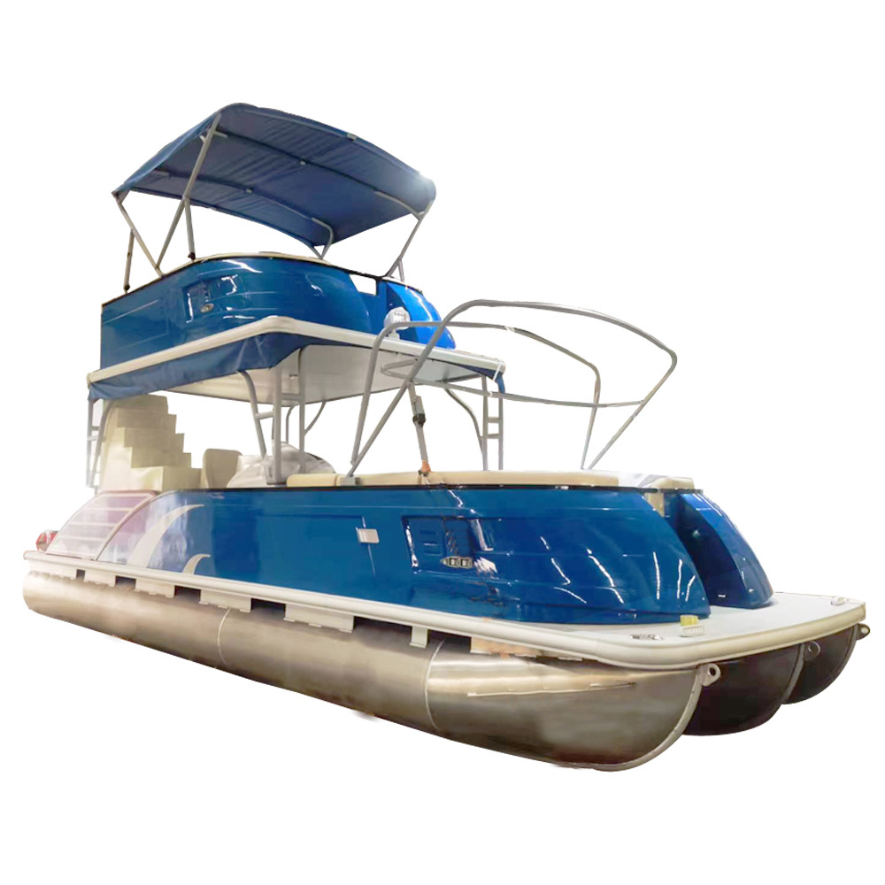 27FT Luxury Tritoon Boat Double Decker Pontoon Boat With Slide For Sales