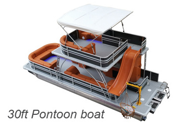 30ft Aluminum Double Decker Pontoon Boat With Electric Motors& Slide For Sale Kinocean