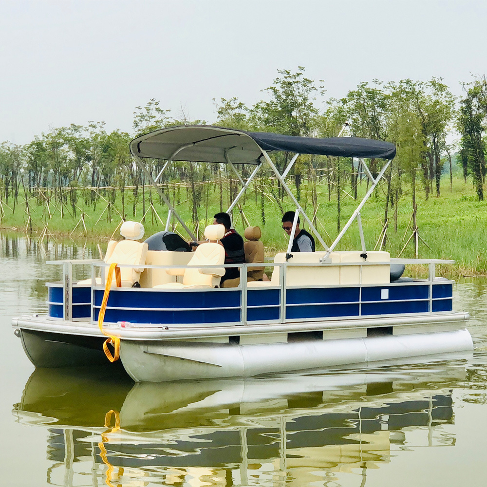 22 Feet Electric Fishing Pontoon Boat with Bridge